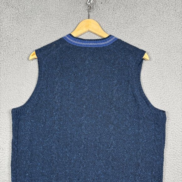 Jos A Bank Sweater Vest Mens Size Large Marled Speckled Navy Wool Blend Lightwei - Picture 6 of 8